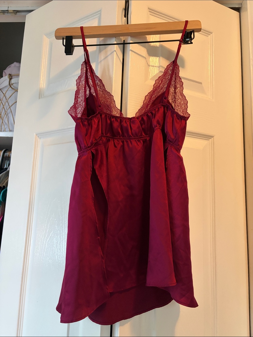 Victoria's Secret Deep Magenta Lace-Trim Satin babydoll lingerie top - Picture 5 of 5